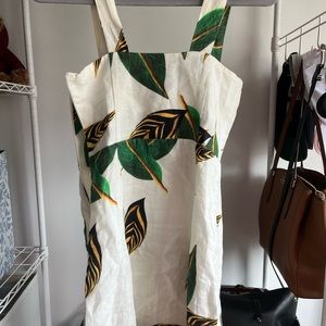 Farm Rio Dresses | Farm Rio Green and Yellow Short Linen Palm Dress